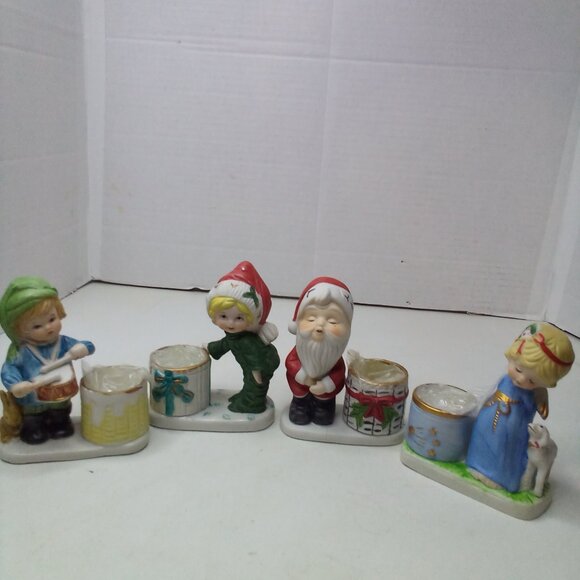 Christmas Luvkins Vintage 1978 Candle Holders Lot of 4 Santa Angel Drummer Boy - Picture 1 of 15